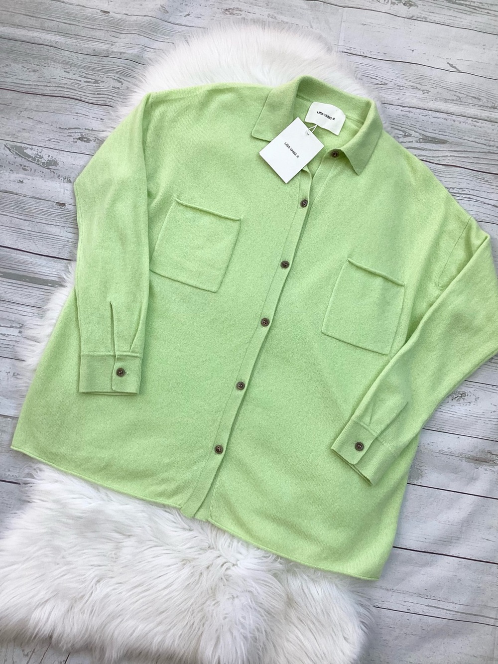 NWT Lisa Yang Julica Shirt 100% Cashmere Sweater Mint Oversized XS